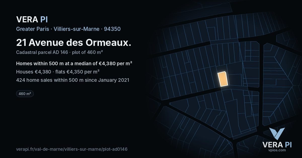 21 Avenue des Ormeaux, Villiers-sur-Marne at night – the plot lit, the parcels around coloured by the prices near them