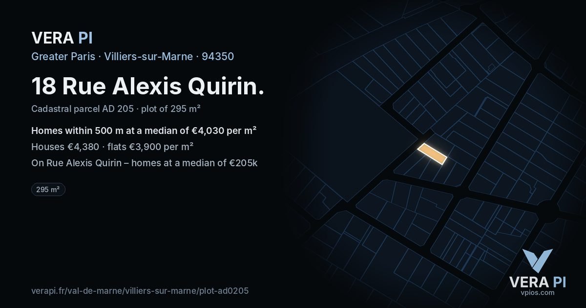 18 Rue Alexis Quirin, Villiers-sur-Marne at night – the plot lit, the parcels around coloured by the prices near them