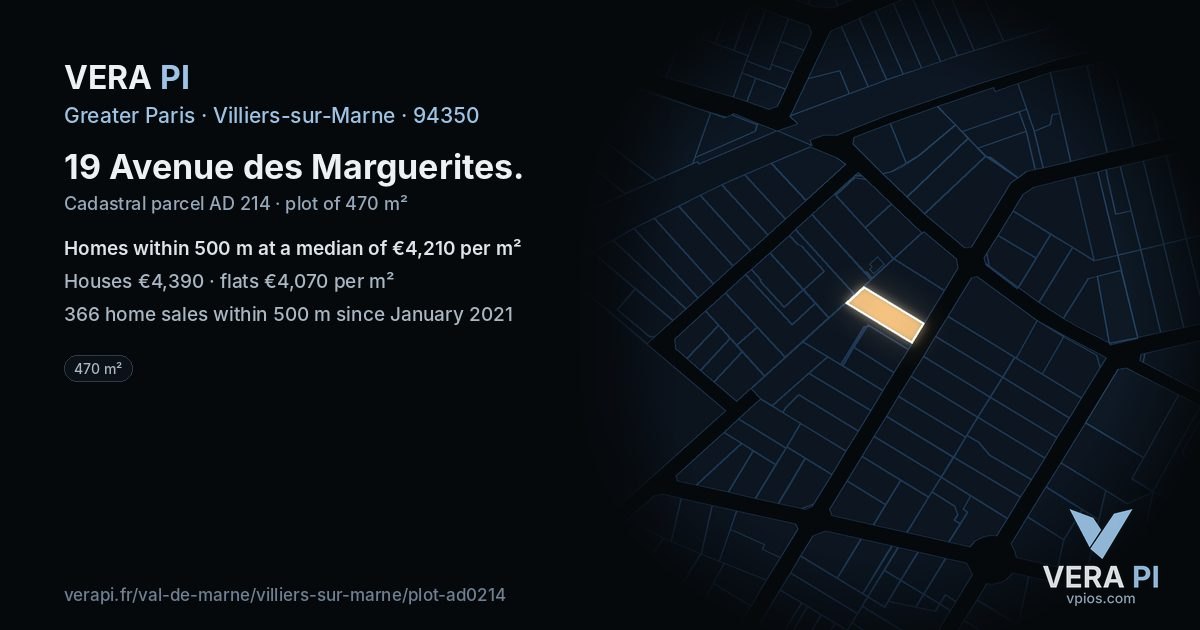 19 Avenue des Marguerites, Villiers-sur-Marne at night – the plot lit, the parcels around coloured by the prices near them