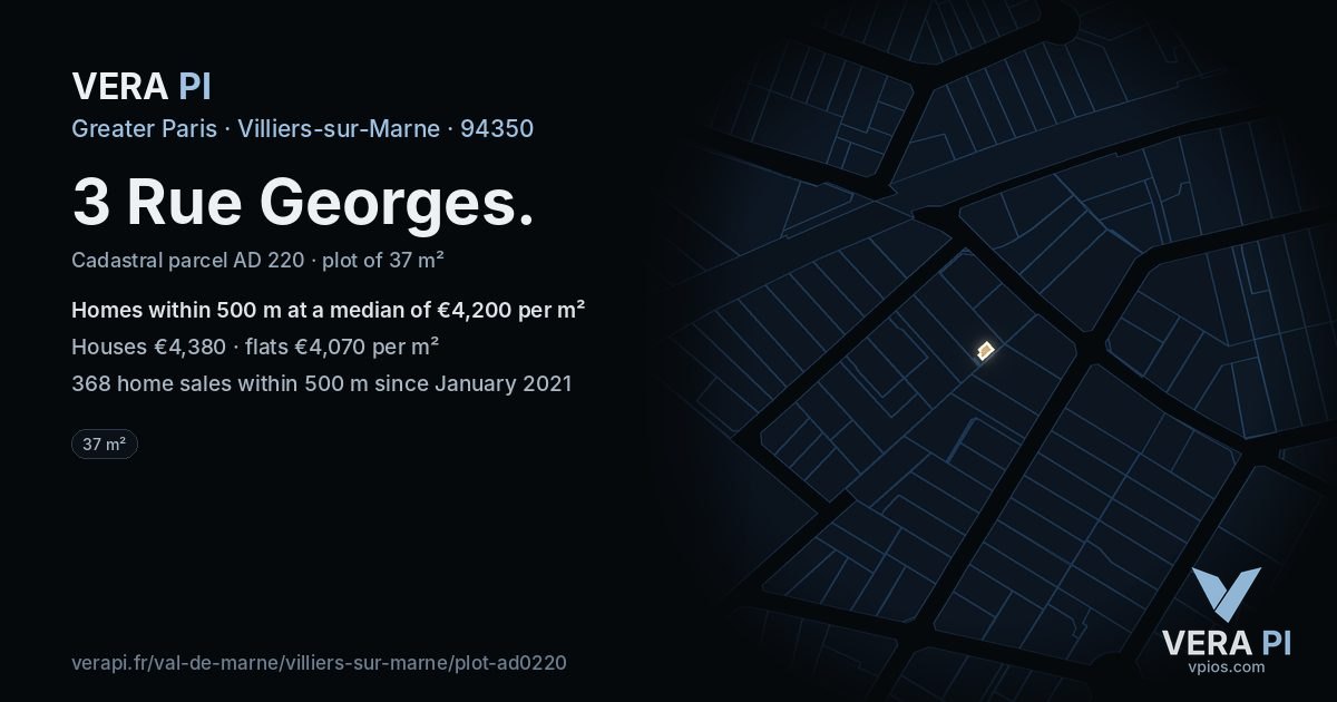 3 Rue Georges, Villiers-sur-Marne at night – the plot lit, the parcels around coloured by the prices near them
