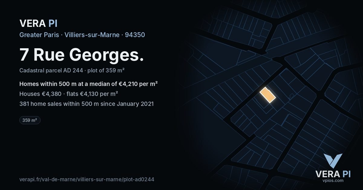 7 Rue Georges, Villiers-sur-Marne at night – the plot lit, the parcels around coloured by the prices near them