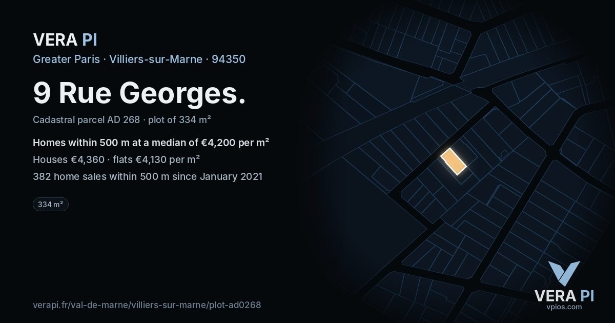 9 Rue Georges, Villiers-sur-Marne at night – the plot lit, the parcels around coloured by the prices near them