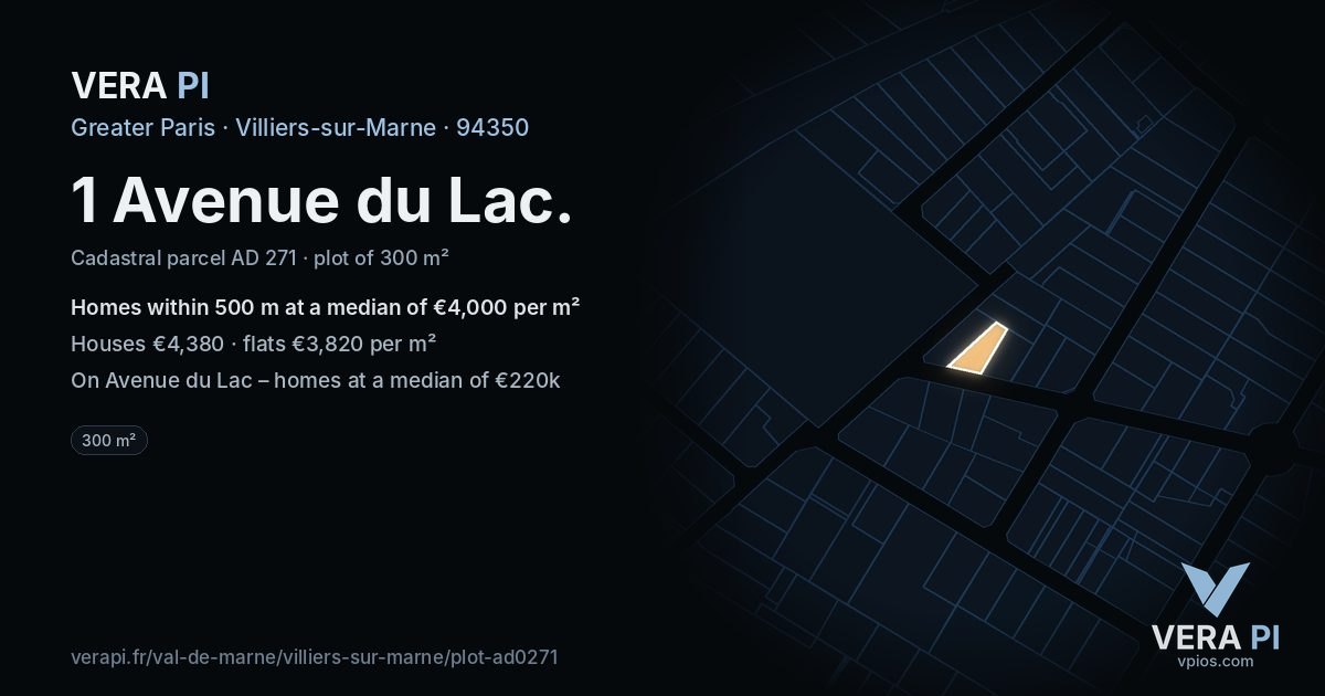 1 Avenue du Lac, Villiers-sur-Marne at night – the plot lit, the parcels around coloured by the prices near them