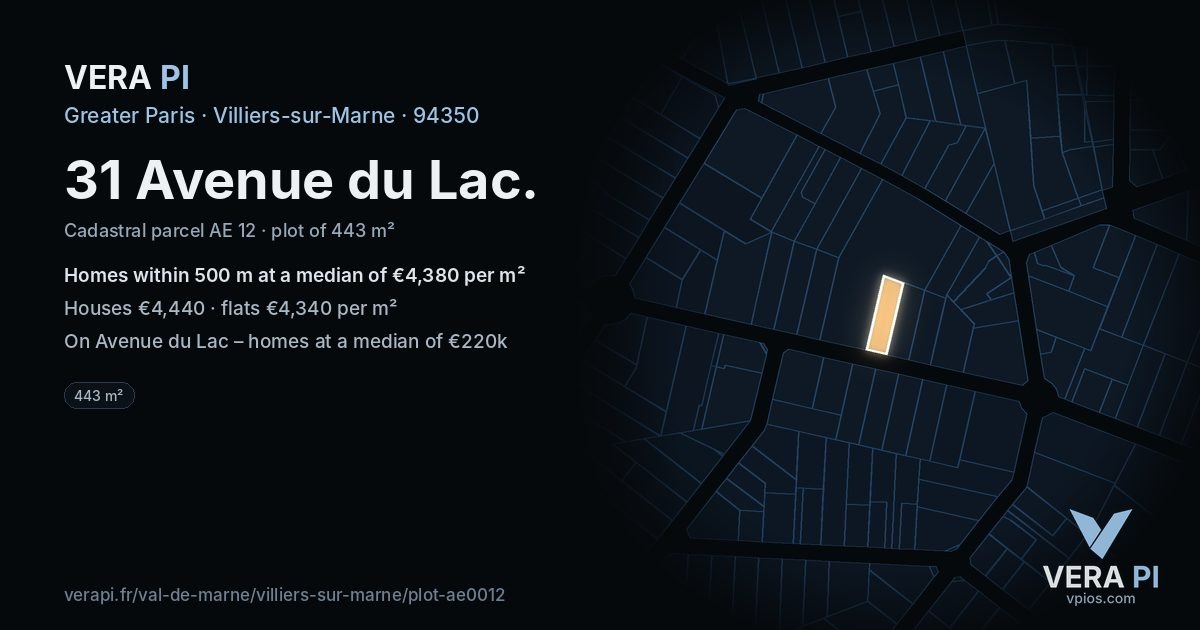 31 Avenue du Lac, Villiers-sur-Marne at night – the plot lit, the parcels around coloured by the prices near them