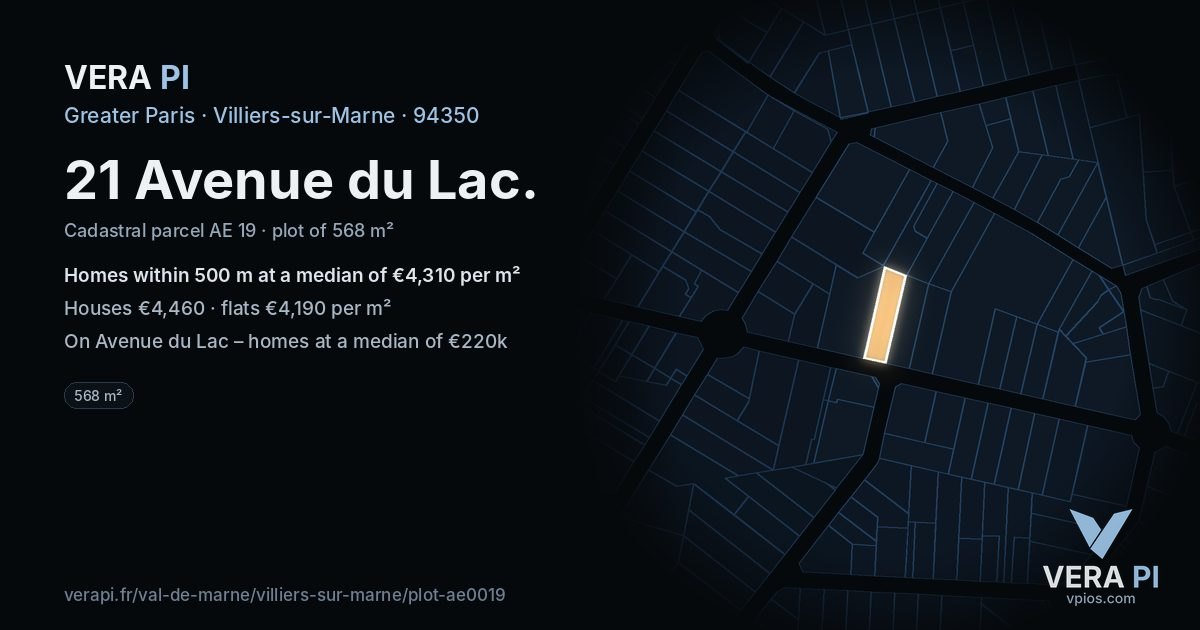 21 Avenue du Lac, Villiers-sur-Marne at night – the plot lit, the parcels around coloured by the prices near them