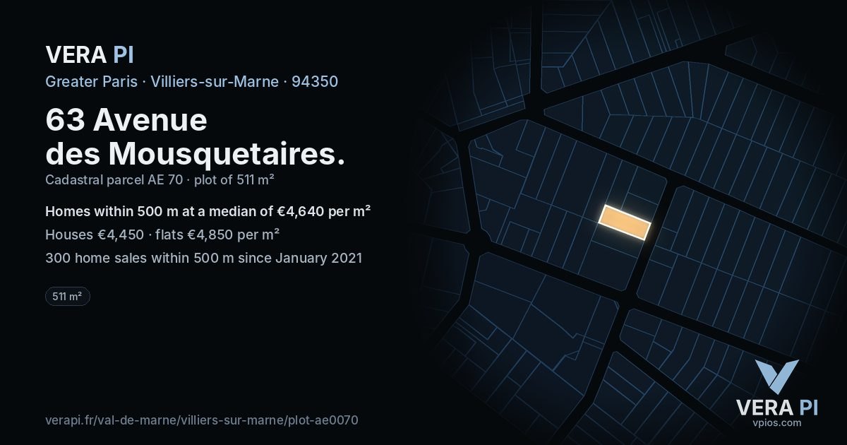 63 Avenue des Mousquetaires, Villiers-sur-Marne at night – the plot lit, the parcels around coloured by the prices near them
