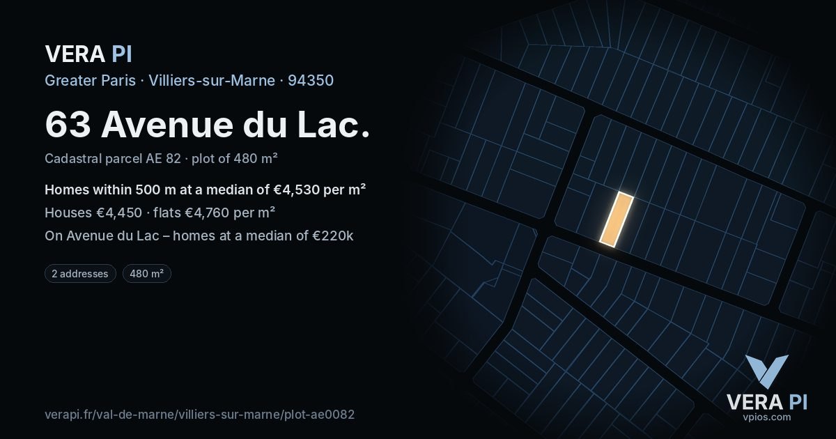 63 Avenue du Lac, Villiers-sur-Marne at night – the plot lit, the parcels around coloured by the prices near them