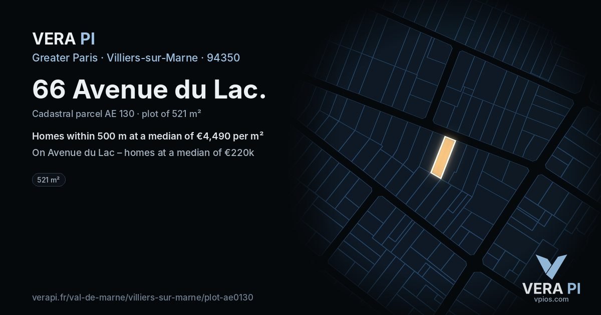 66 Avenue du Lac, Villiers-sur-Marne at night – the plot lit, the parcels around coloured by the prices near them