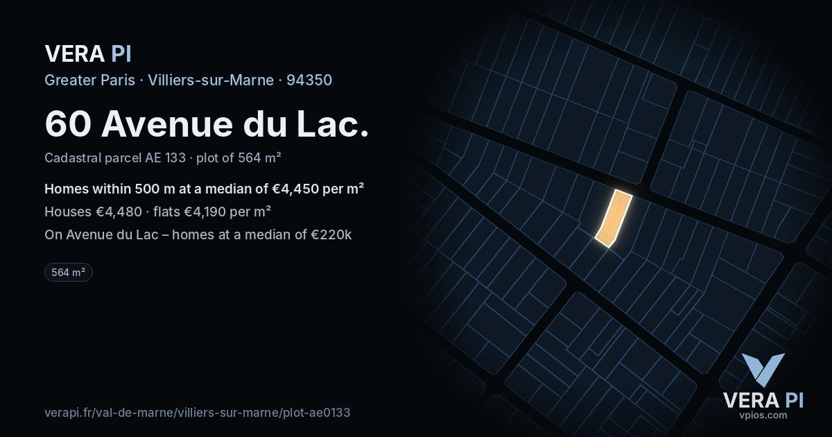 60 Avenue du Lac, Villiers-sur-Marne at night – the plot lit, the parcels around coloured by the prices near them