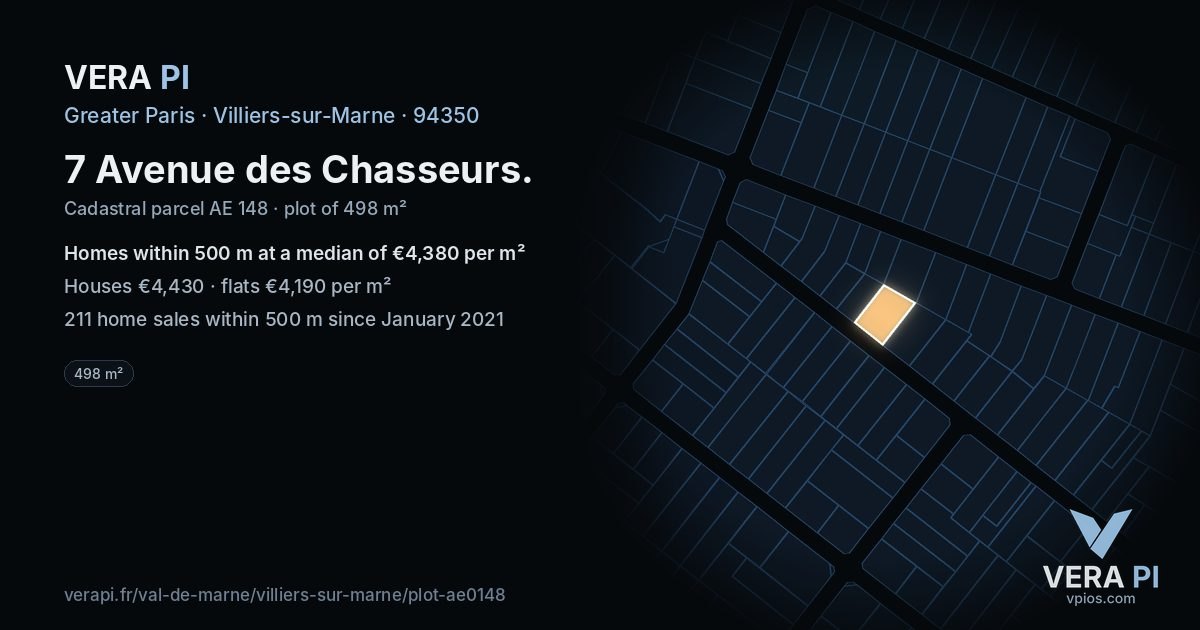 7 Avenue des Chasseurs, Villiers-sur-Marne at night – the plot lit, the parcels around coloured by the prices near them