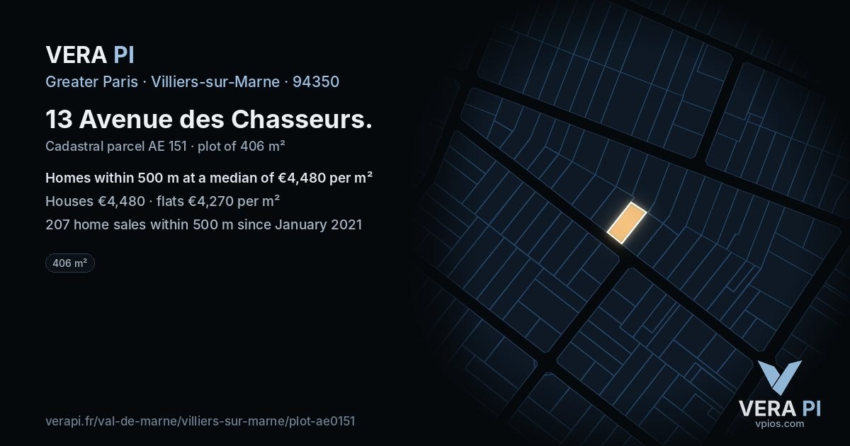 13 Avenue des Chasseurs, Villiers-sur-Marne at night – the plot lit, the parcels around coloured by the prices near them