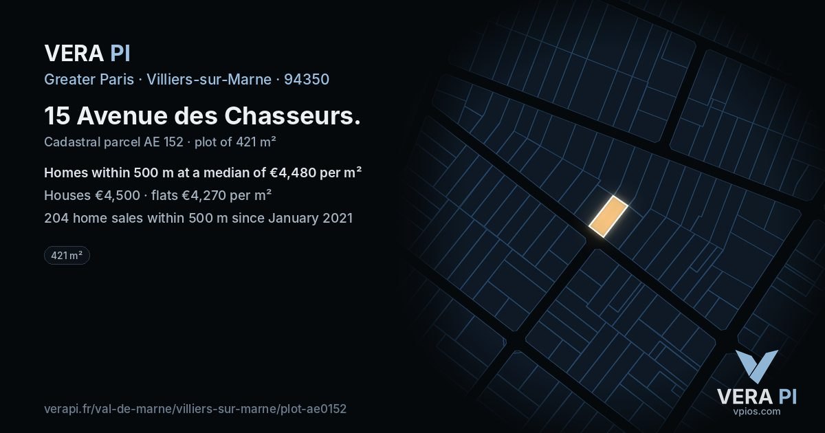 15 Avenue des Chasseurs, Villiers-sur-Marne at night – the plot lit, the parcels around coloured by the prices near them