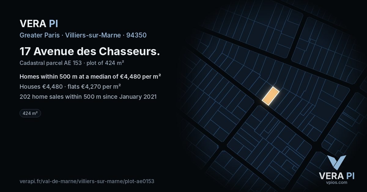 17 Avenue des Chasseurs, Villiers-sur-Marne at night – the plot lit, the parcels around coloured by the prices near them