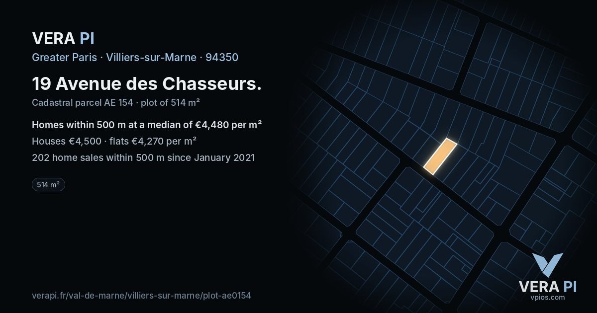 19 Avenue des Chasseurs, Villiers-sur-Marne at night – the plot lit, the parcels around coloured by the prices near them