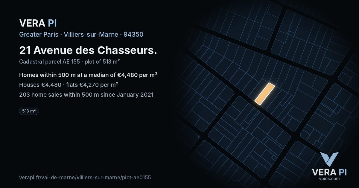21 Avenue des Chasseurs, Villiers-sur-Marne at night – the plot lit, the parcels around coloured by the prices near them