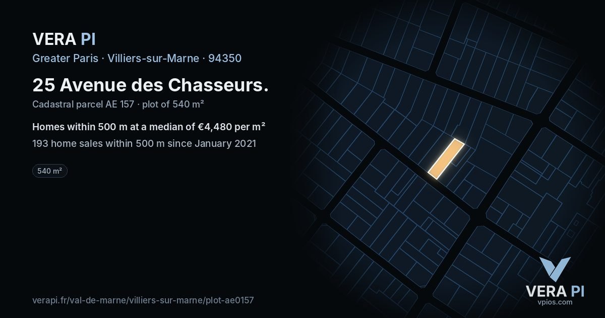 25 Avenue des Chasseurs, Villiers-sur-Marne at night – the plot lit, the parcels around coloured by the prices near them