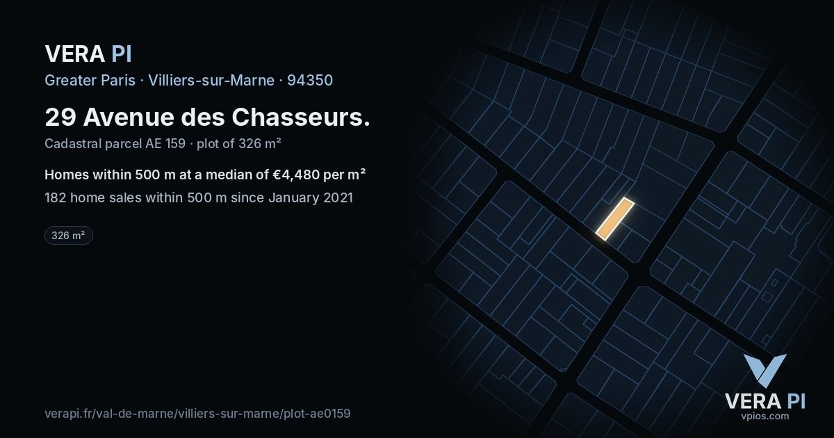 29 Avenue des Chasseurs, Villiers-sur-Marne at night – the plot lit, the parcels around coloured by the prices near them
