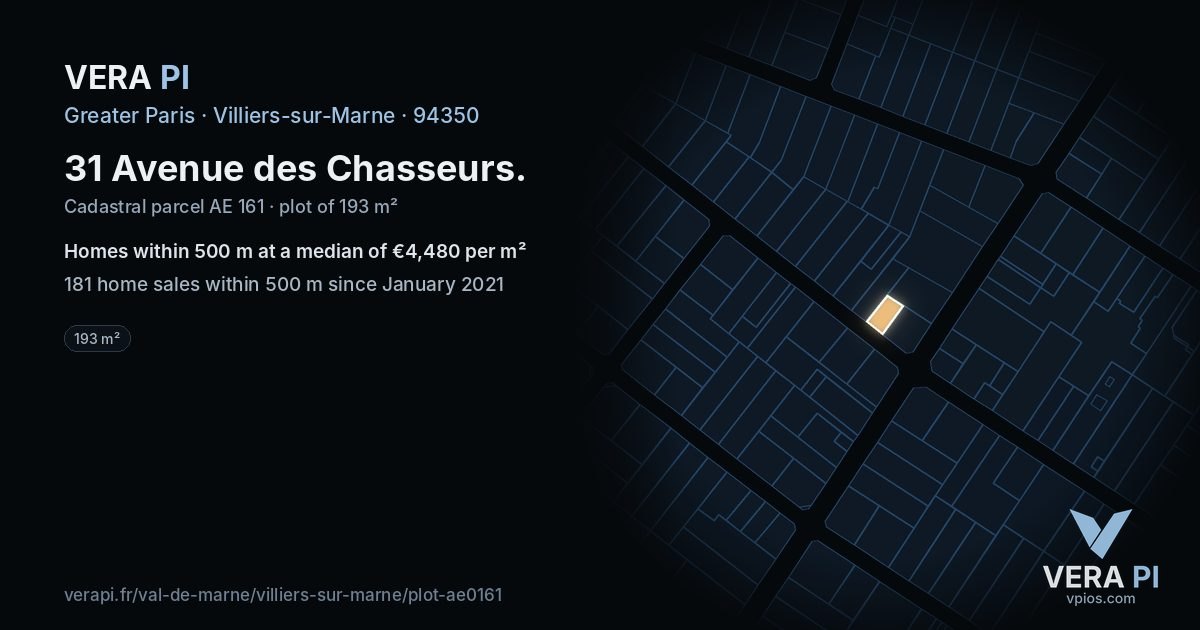 31 Avenue des Chasseurs, Villiers-sur-Marne at night – the plot lit, the parcels around coloured by the prices near them