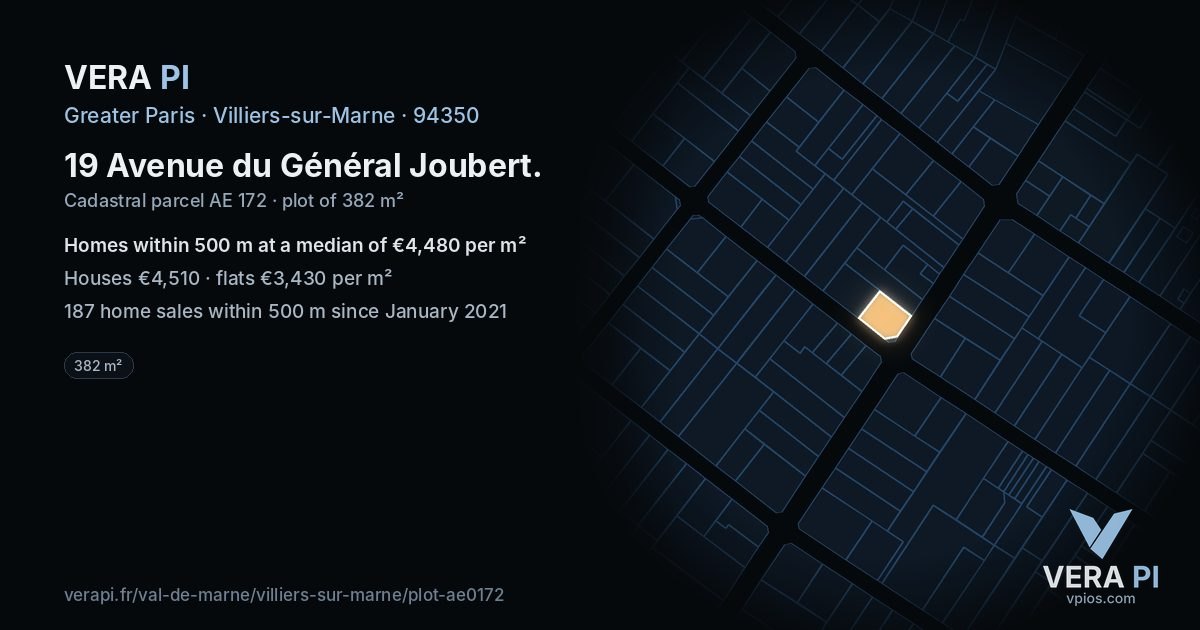 19 Avenue du Général Joubert, Villiers-sur-Marne at night – the plot lit, the parcels around coloured by the prices near them
