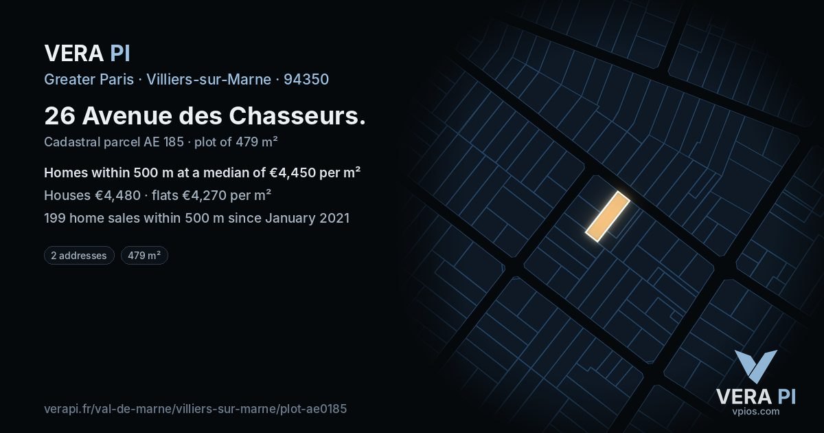 26 Avenue des Chasseurs, Villiers-sur-Marne at night – the plot lit, the parcels around coloured by the prices near them