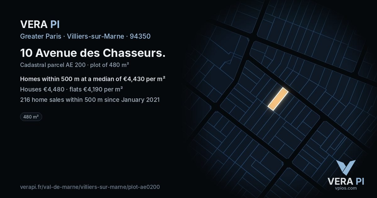 10 Avenue des Chasseurs, Villiers-sur-Marne at night – the plot lit, the parcels around coloured by the prices near them