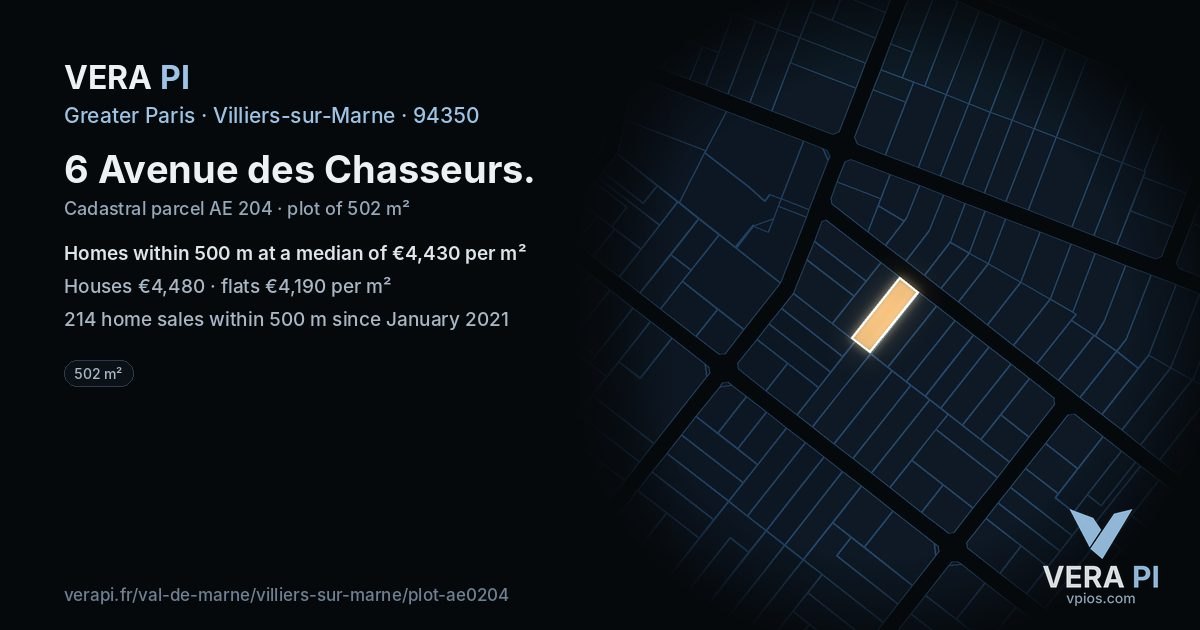 6 Avenue des Chasseurs, Villiers-sur-Marne at night – the plot lit, the parcels around coloured by the prices near them