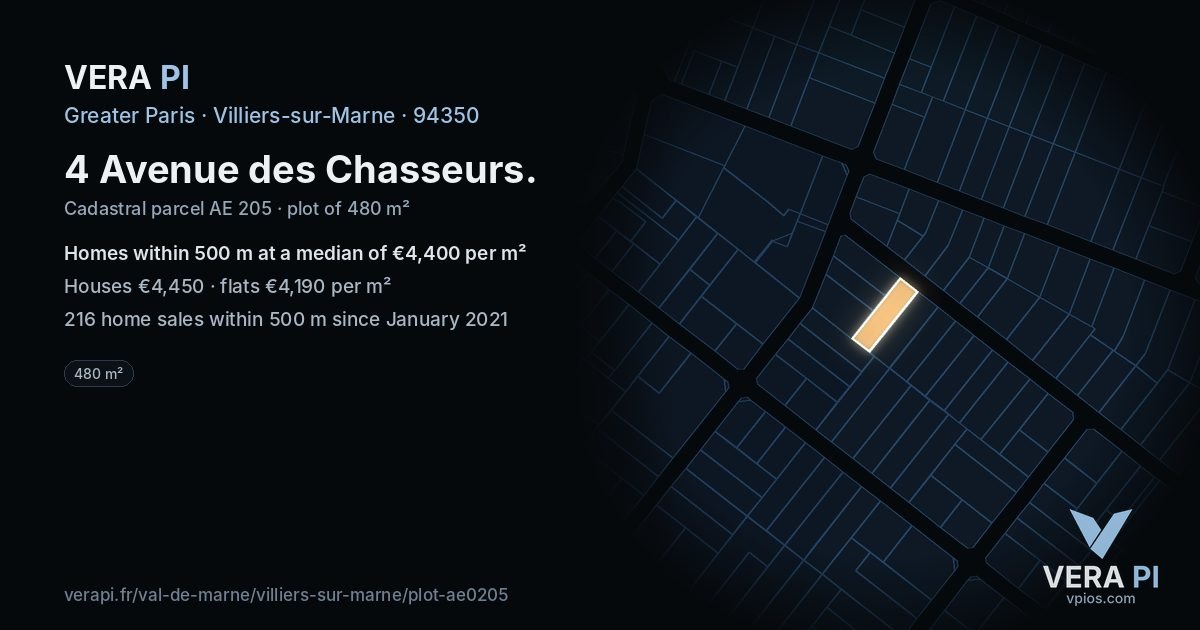 4 Avenue des Chasseurs, Villiers-sur-Marne at night – the plot lit, the parcels around coloured by the prices near them