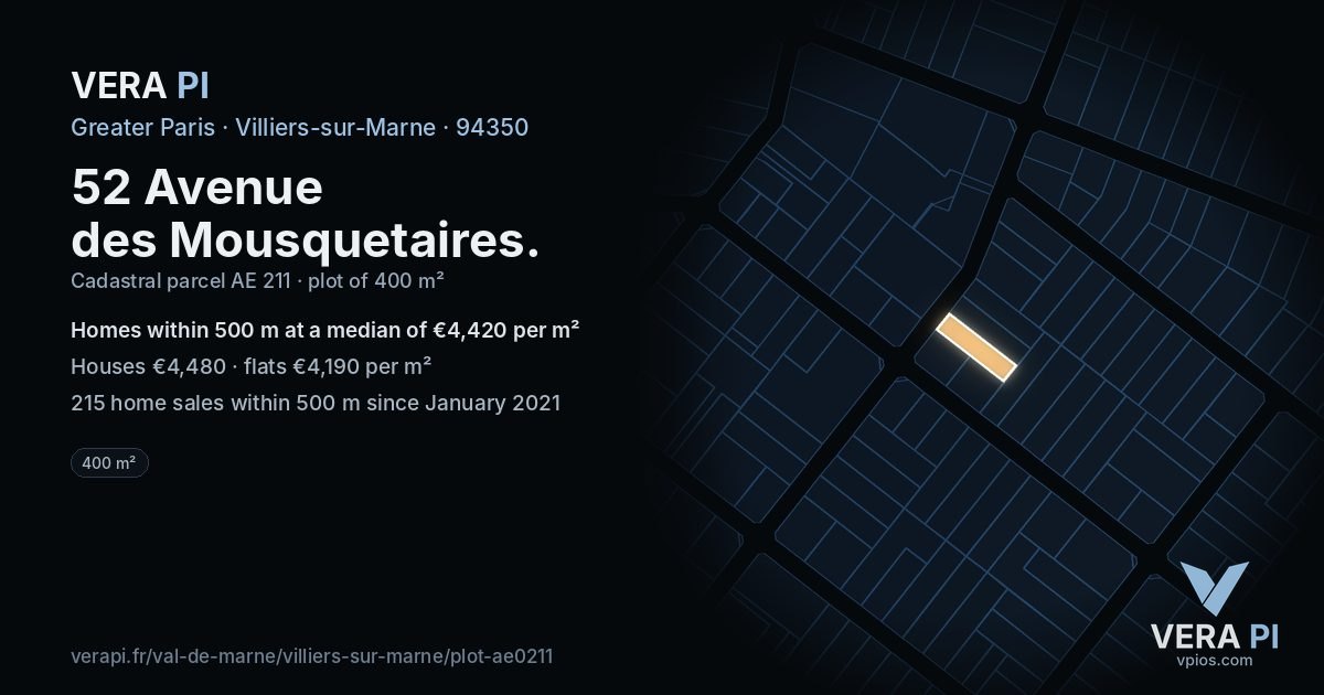 52 Avenue des Mousquetaires, Villiers-sur-Marne at night – the plot lit, the parcels around coloured by the prices near them