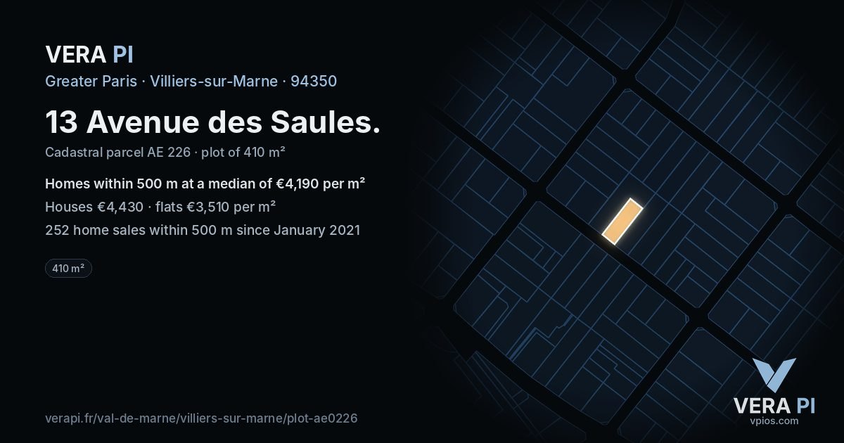 13 Avenue des Saules, Villiers-sur-Marne at night – the plot lit, the parcels around coloured by the prices near them