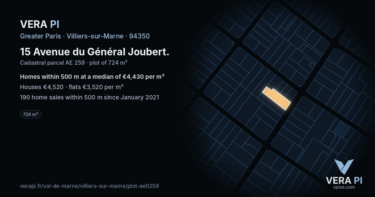 15 Avenue du Général Joubert, Villiers-sur-Marne at night – the plot lit, the parcels around coloured by the prices near them