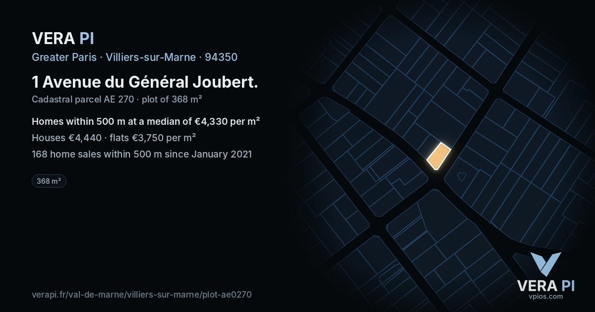 1 Avenue du Général Joubert, Villiers-sur-Marne at night – the plot lit, the parcels around coloured by the prices near them