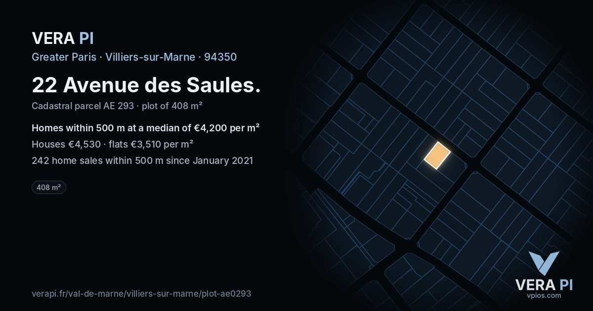 22 Avenue des Saules, Villiers-sur-Marne at night – the plot lit, the parcels around coloured by the prices near them