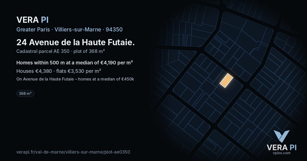 24 Avenue de la Haute Futaie, Villiers-sur-Marne at night – the plot lit, the parcels around coloured by the prices near them