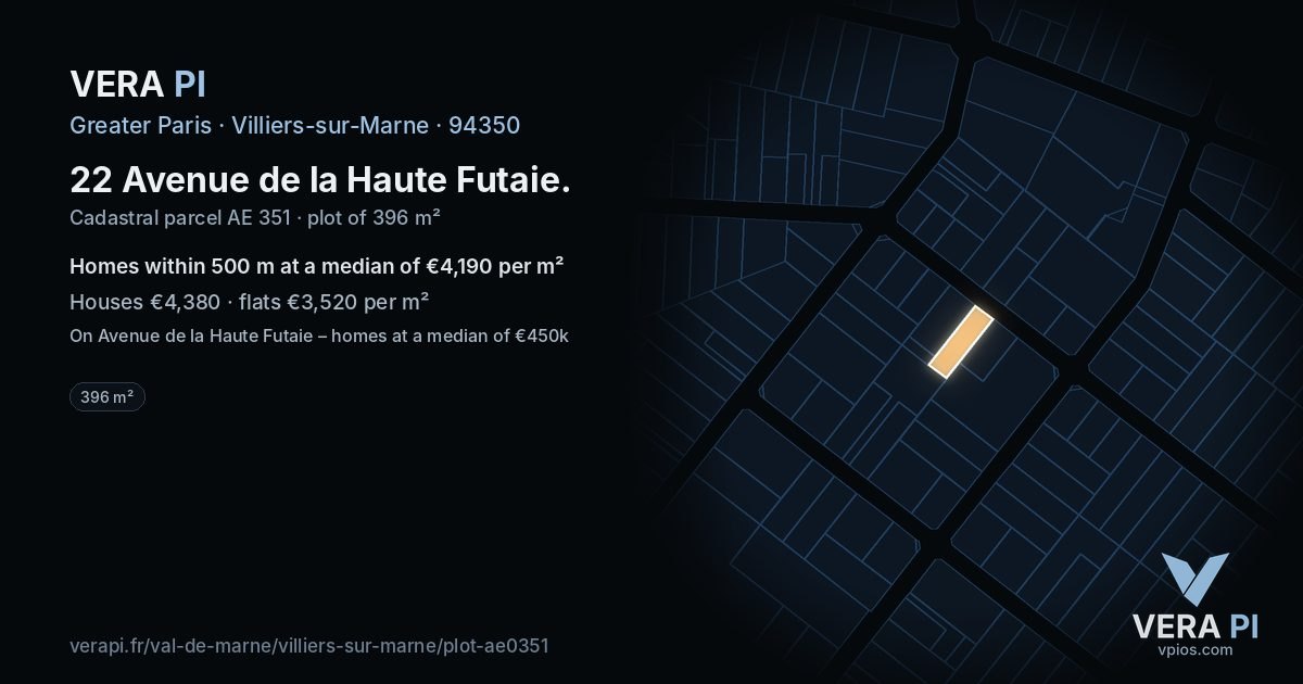 22 Avenue de la Haute Futaie, Villiers-sur-Marne at night – the plot lit, the parcels around coloured by the prices near them