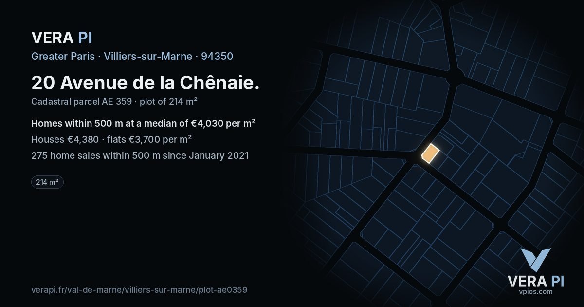 20 Avenue de la Chênaie, Villiers-sur-Marne at night – the plot lit, the parcels around coloured by the prices near them