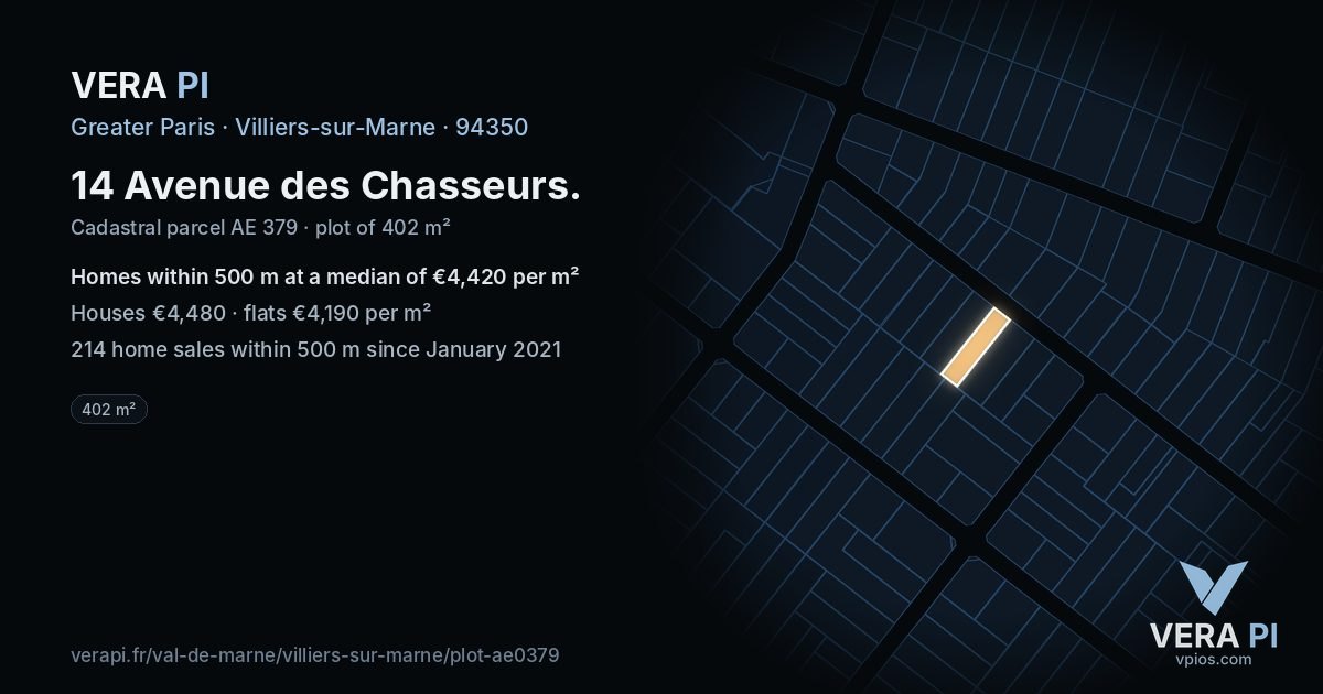 14 Avenue des Chasseurs, Villiers-sur-Marne at night – the plot lit, the parcels around coloured by the prices near them