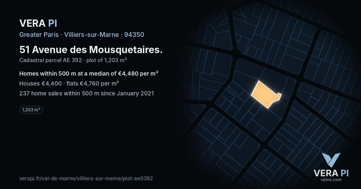 51 Avenue des Mousquetaires, Villiers-sur-Marne at night – the plot lit, the parcels around coloured by the prices near them