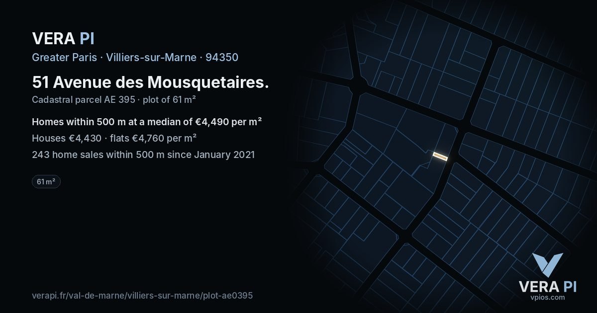 51 Avenue des Mousquetaires, Villiers-sur-Marne at night – the plot lit, the parcels around coloured by the prices near them