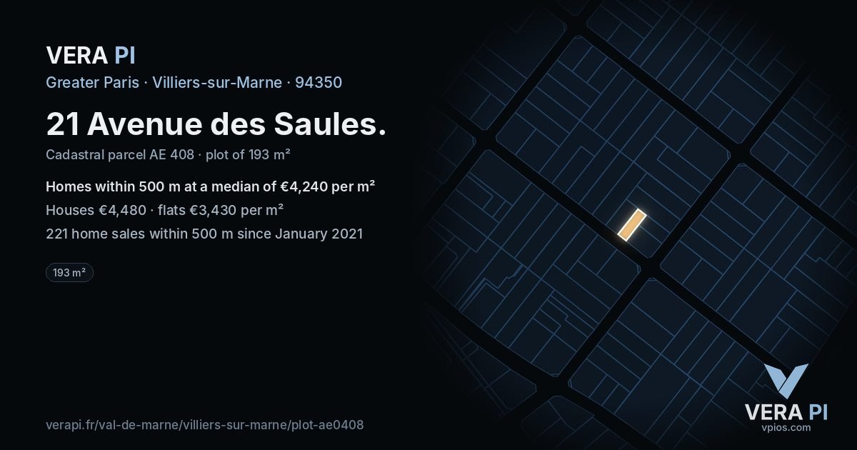 21 Avenue des Saules, Villiers-sur-Marne at night – the plot lit, the parcels around coloured by the prices near them