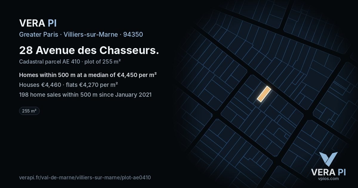 28 Avenue des Chasseurs, Villiers-sur-Marne at night – the plot lit, the parcels around coloured by the prices near them