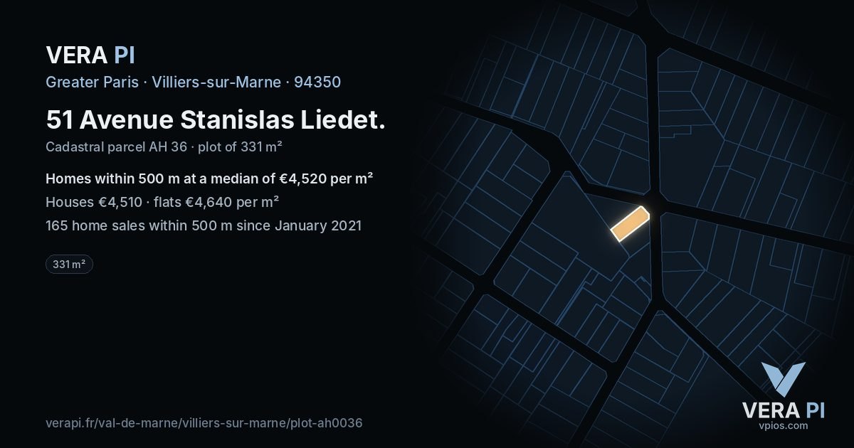 51 Avenue Stanislas Liedet, Villiers-sur-Marne at night – the plot lit, the parcels around coloured by the prices near them