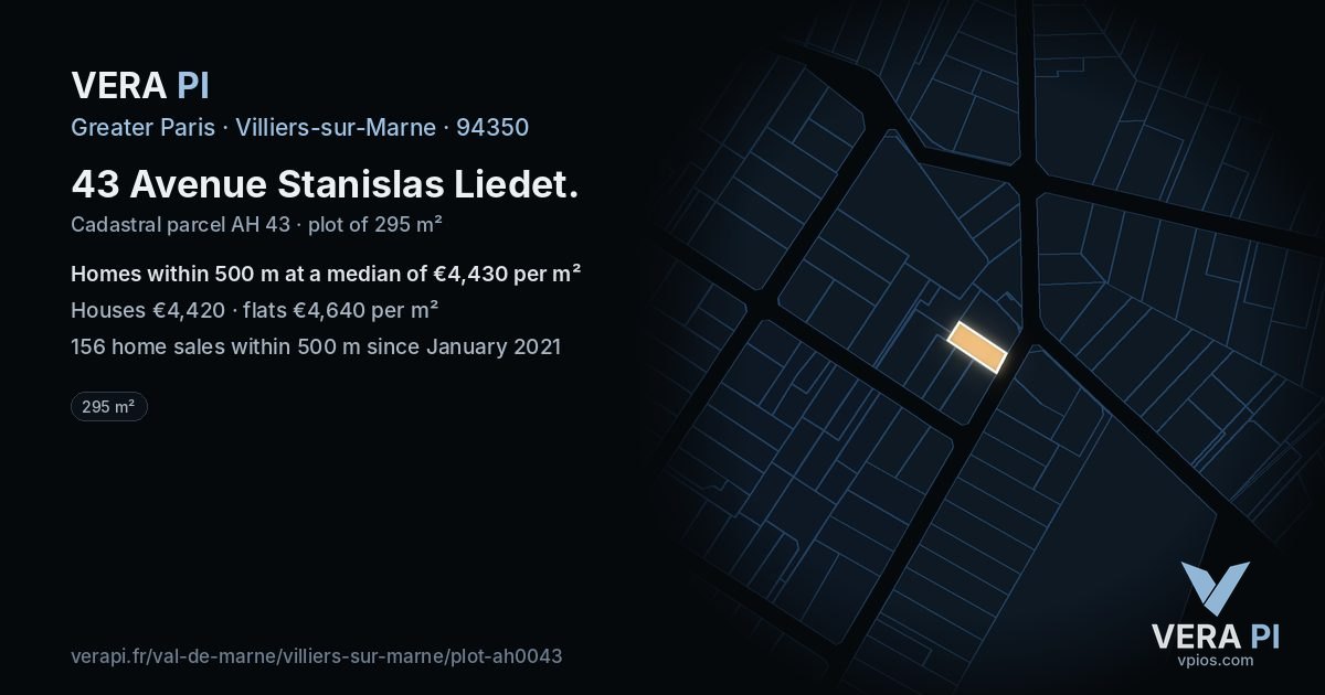43 Avenue Stanislas Liedet, Villiers-sur-Marne at night – the plot lit, the parcels around coloured by the prices near them