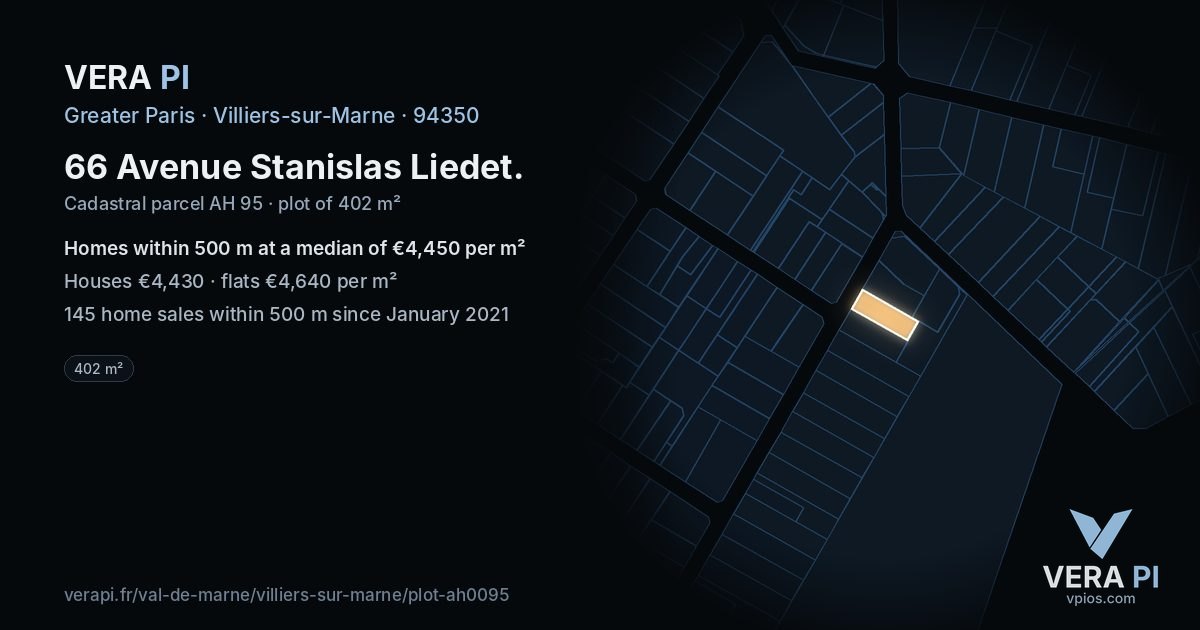 66 Avenue Stanislas Liedet, Villiers-sur-Marne at night – the plot lit, the parcels around coloured by the prices near them