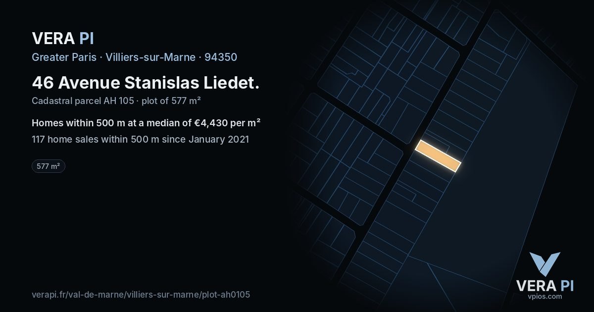 46 Avenue Stanislas Liedet, Villiers-sur-Marne at night – the plot lit, the parcels around coloured by the prices near them