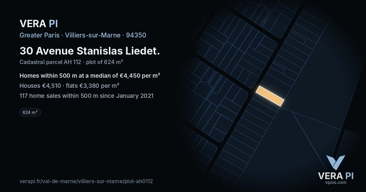30 Avenue Stanislas Liedet, Villiers-sur-Marne at night – the plot lit, the parcels around coloured by the prices near them