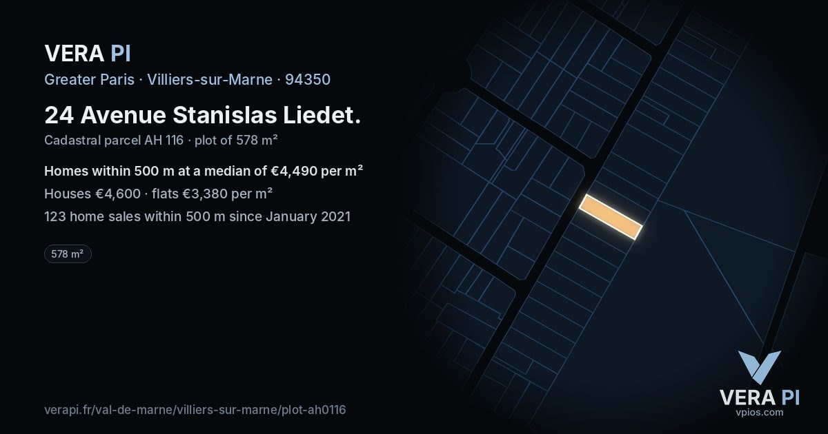 24 Avenue Stanislas Liedet, Villiers-sur-Marne at night – the plot lit, the parcels around coloured by the prices near them