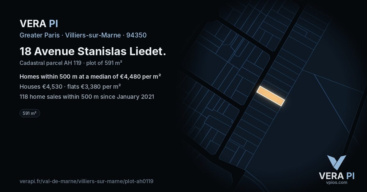 18 Avenue Stanislas Liedet, Villiers-sur-Marne at night – the plot lit, the parcels around coloured by the prices near them