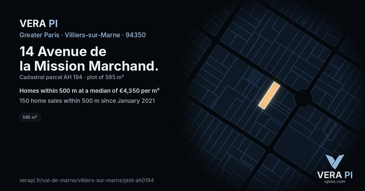 14 Avenue de la Mission Marchand, Villiers-sur-Marne at night – the plot lit, the parcels around coloured by the prices near them