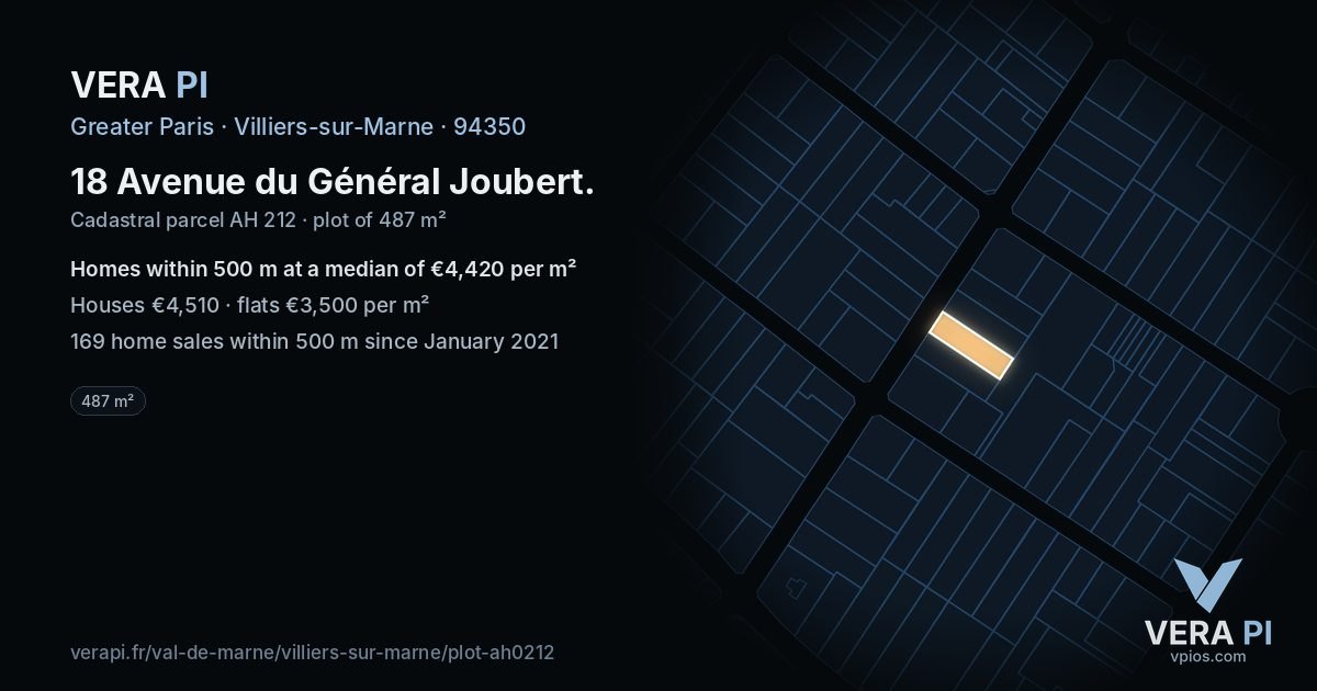 18 Avenue du Général Joubert, Villiers-sur-Marne at night – the plot lit, the parcels around coloured by the prices near them