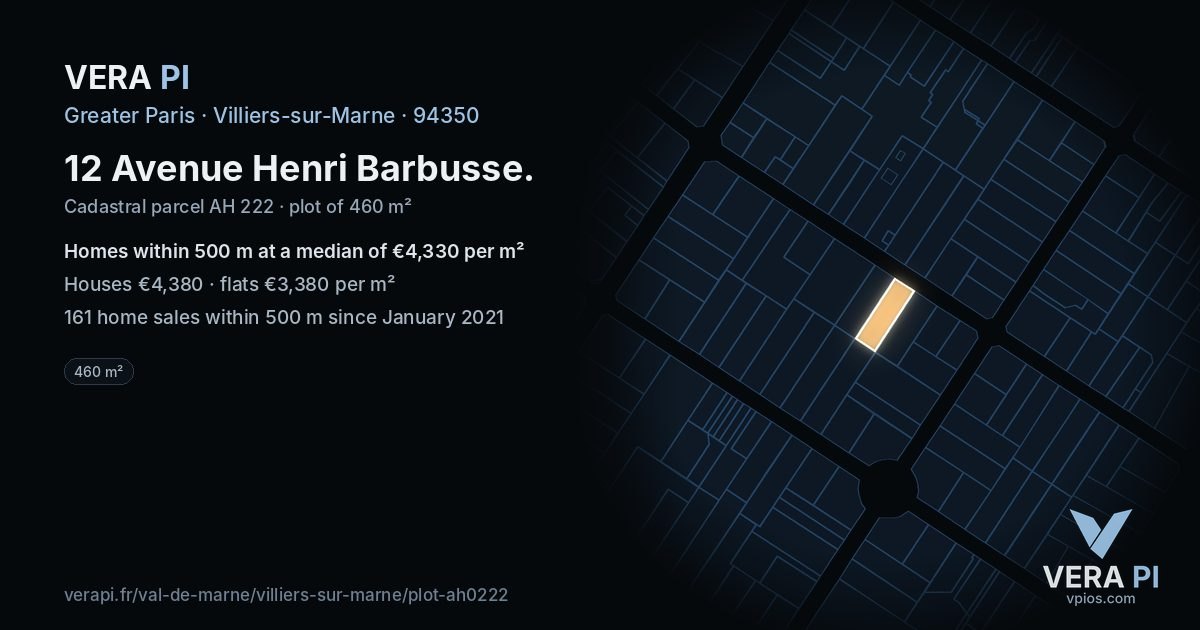 12 Avenue Henri Barbusse, Villiers-sur-Marne at night – the plot lit, the parcels around coloured by the prices near them